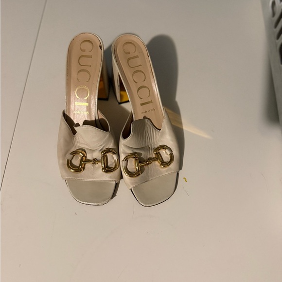 Gucci Women's Cream Mules with Gold Accents - Picture 1 of 5
